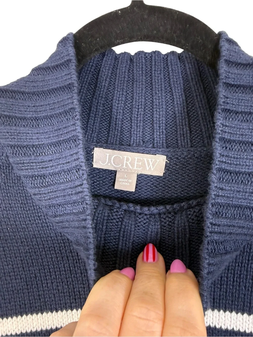 NWOT J. Crew Cotton Turtleneck Sweater Navy White Stripe Coastal Preppy Sz Large